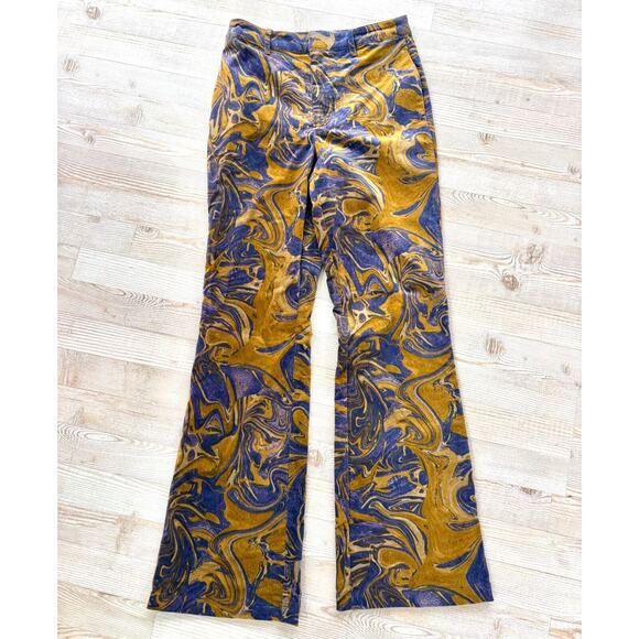 Urban Outfitters Blue and Gold Marble Flare Pants - Picture 2 of 9